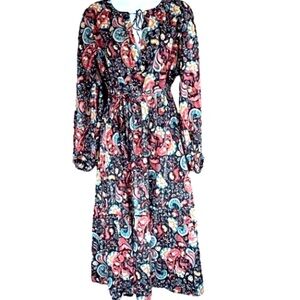 NWT Mystical Creatures LOFT Navy 100% Cotton‎ Relaxed Belted Dress SZ S/M